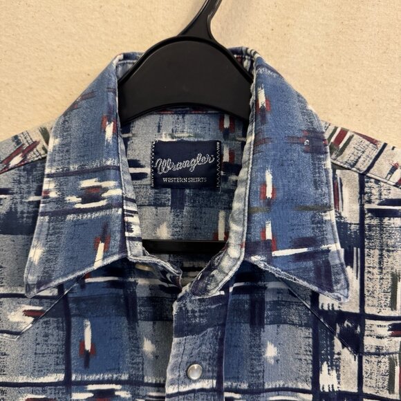 Wrangler Aztec Western Shirt Vintage Cowboy Tribal Men's Medium Pearl Snap - Picture 4 of 8